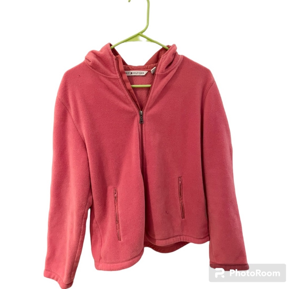 Tommy Hilfiger Long Sleeve Hooded Sweatshirt Coral Color Full Zipper Women’s L